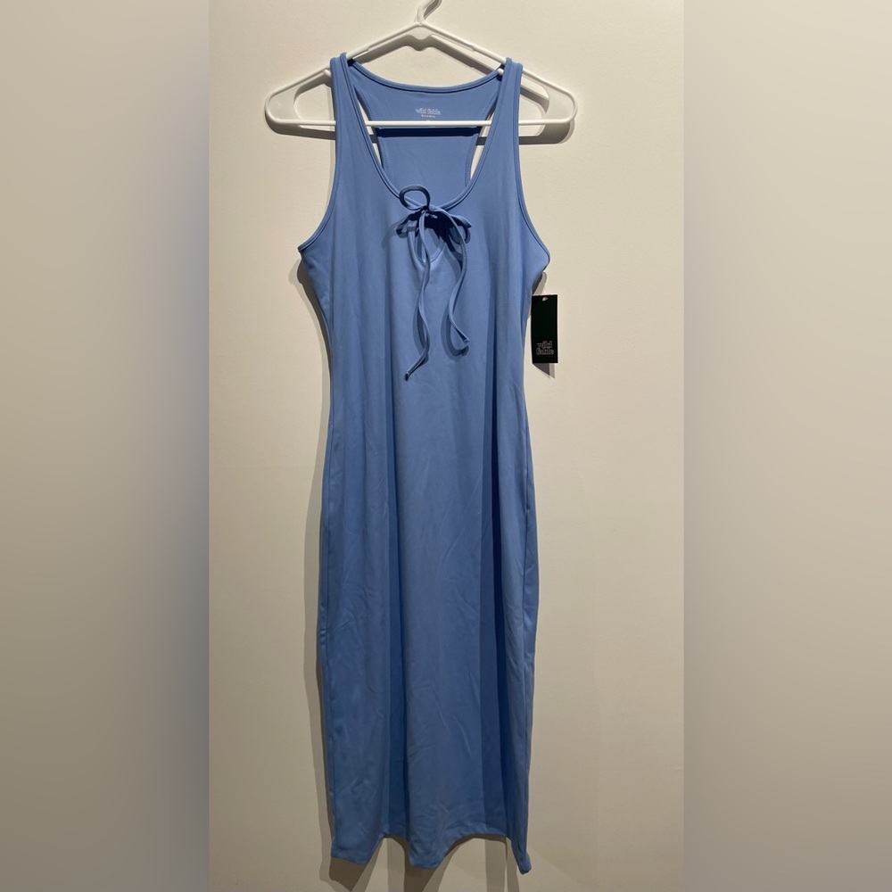 Wild Fable Women's ButterBliss Keyhole Racer Back MIDI Bodycon Dress Blue M NWT